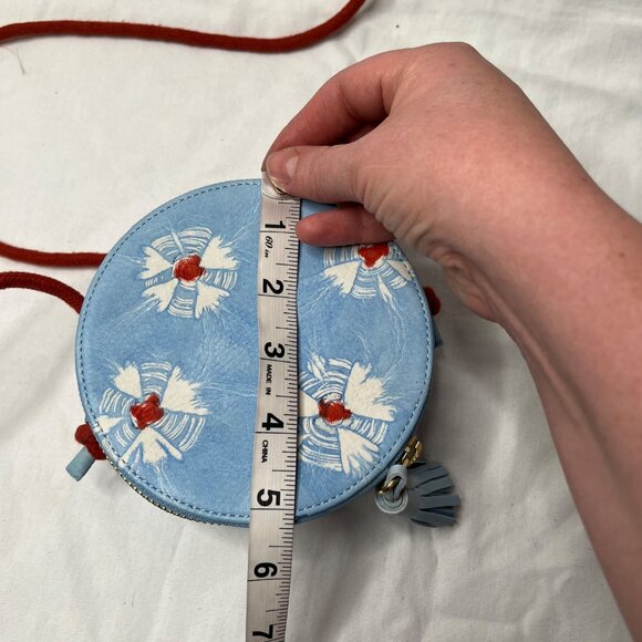 Anthropologie Shibori Round Blue Dyed Leather Boho Crossbody Bag purse - Picture 10 of 10